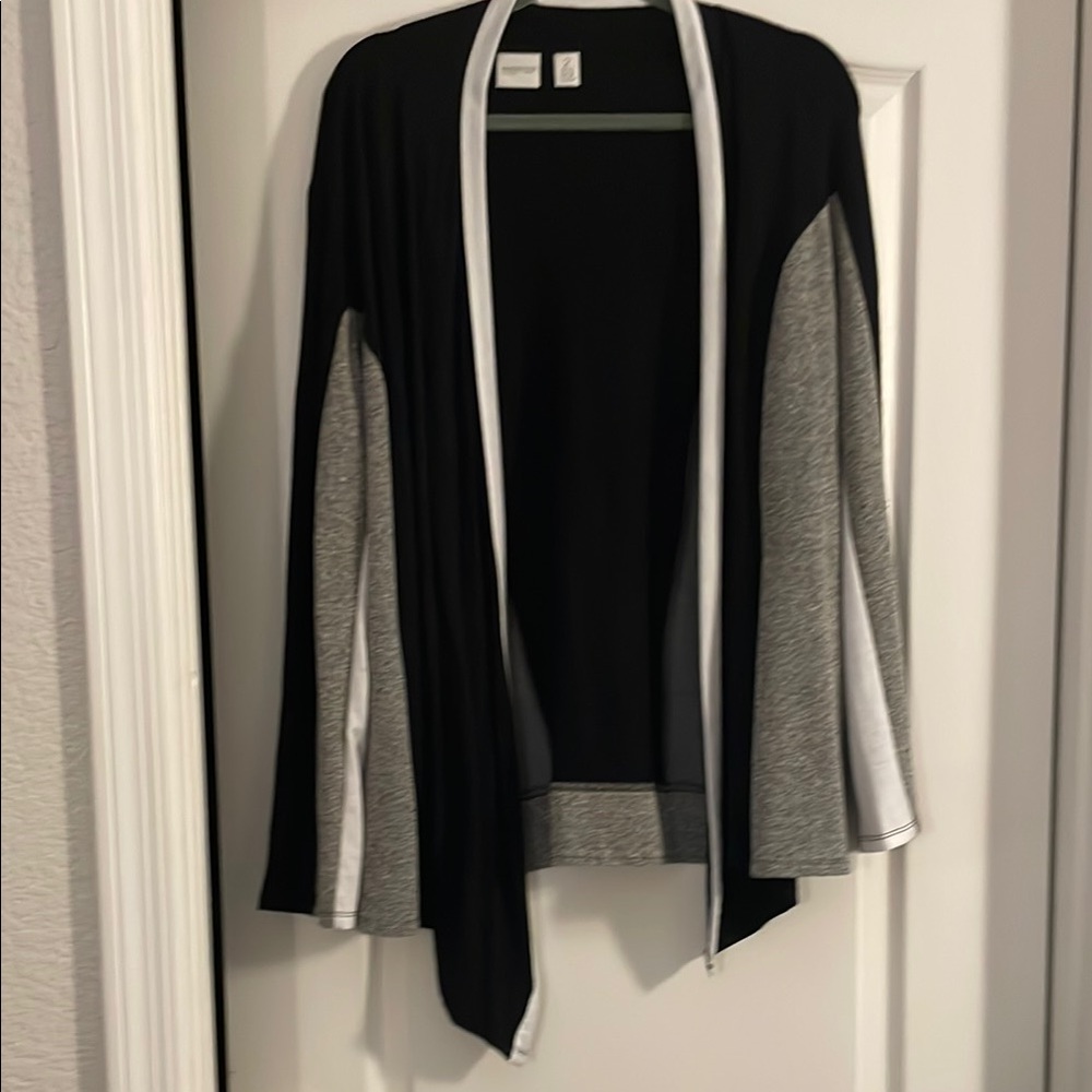 Women's Black and Gray Open Cardigan with Asymmetrical Front Hem